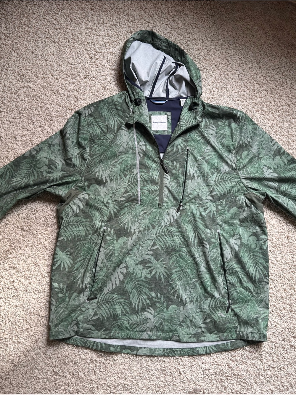 Tommy Bahama Men’s Tropical Palm Leaf Pullover Rain Jacket / Anorak